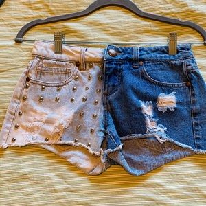 Frayed half and half studded shorts